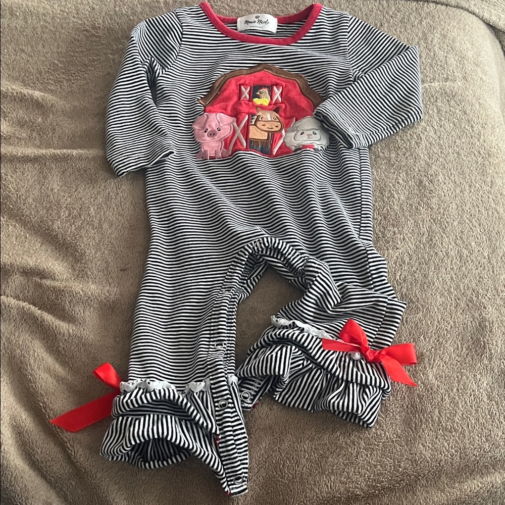 Adorable Striped One Piece with Red Accents